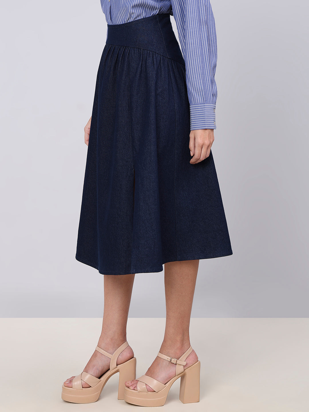 Dark Blue High Rise Denim Skirt