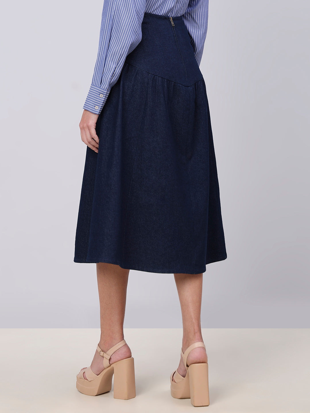 Dark Blue High Rise Denim Skirt