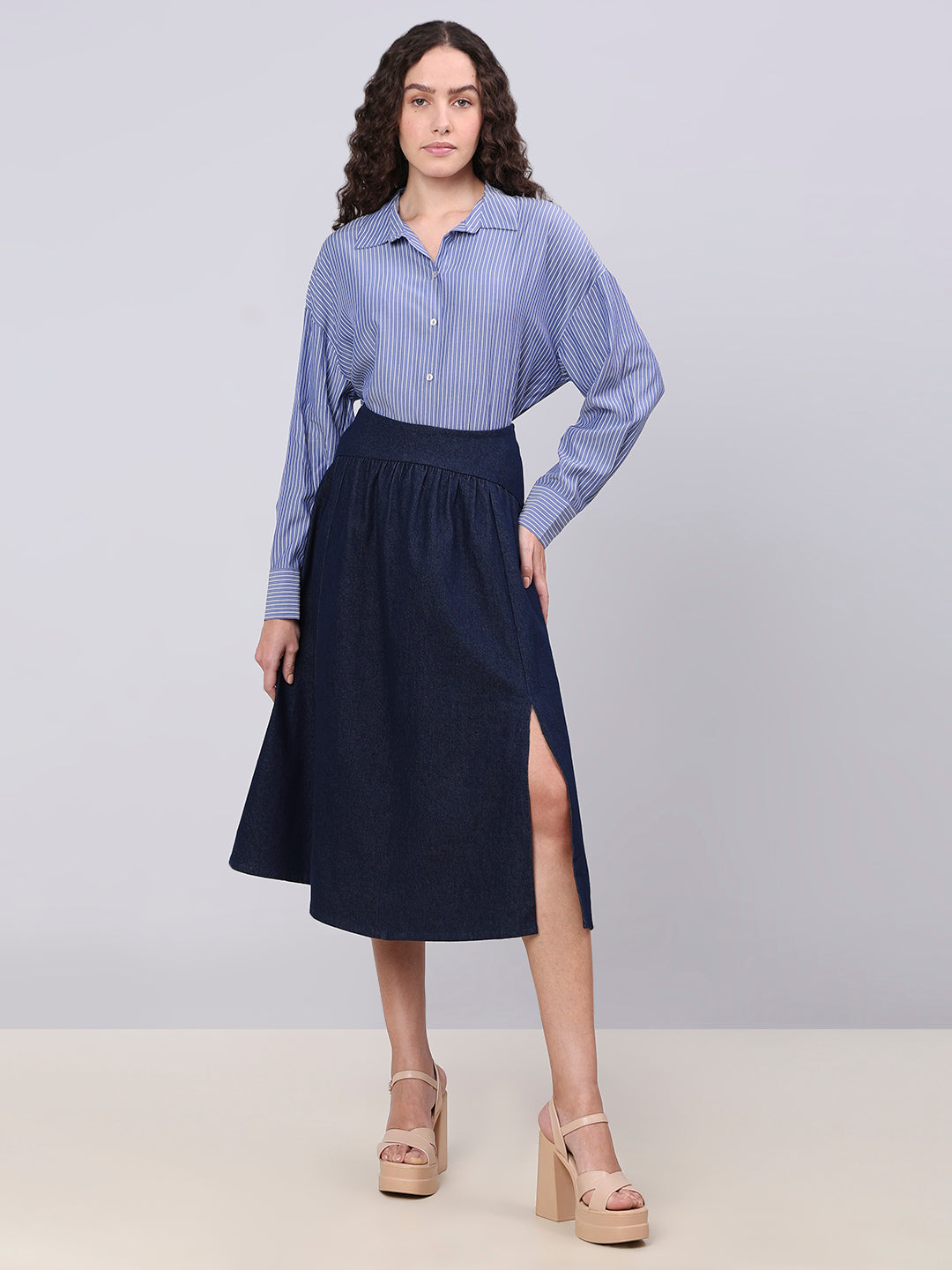 Dark Blue High Rise Denim Skirt