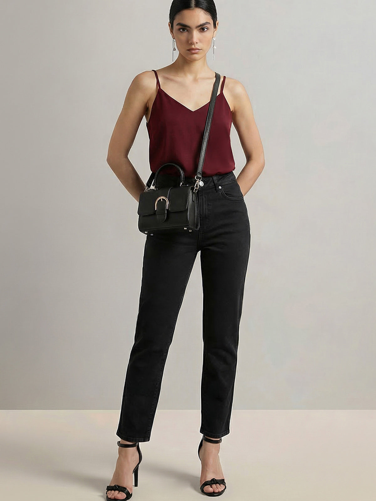 Black Mid Rise Straight Fit Jeans