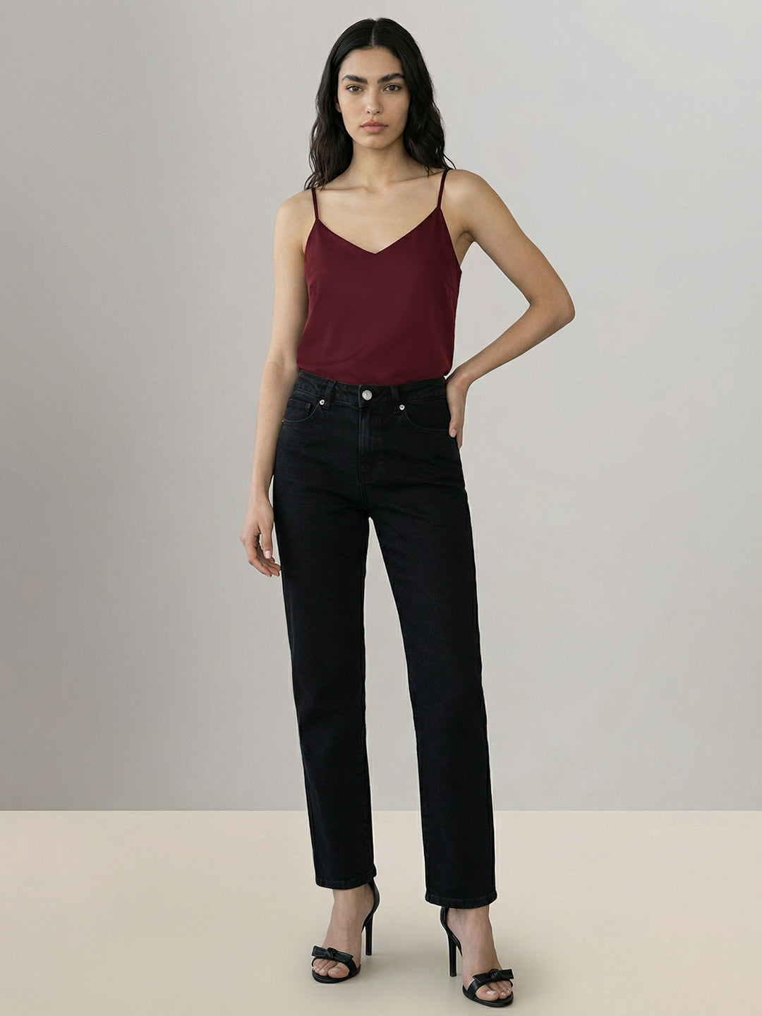 Black Mid Rise Straight Fit Jeans