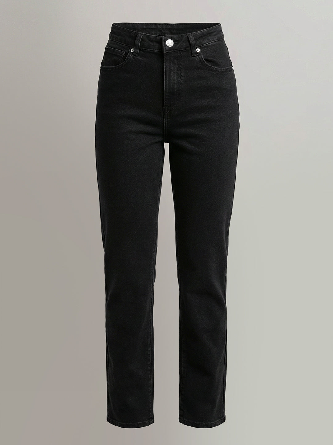 Black Mid Rise Straight Fit Jeans