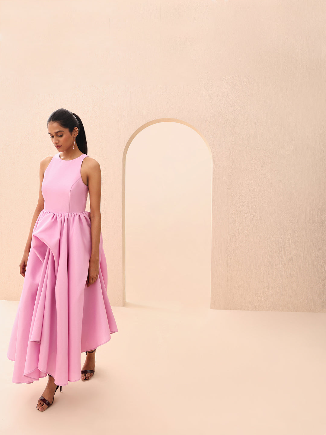 Pink Sleeveless Midi Dress