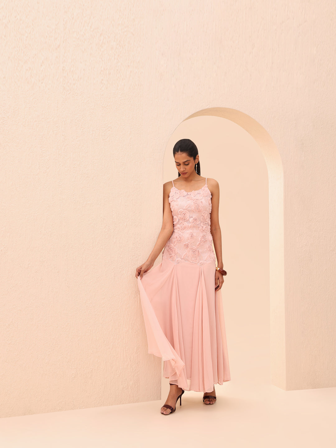 Pink 3D Floral Applique Dress