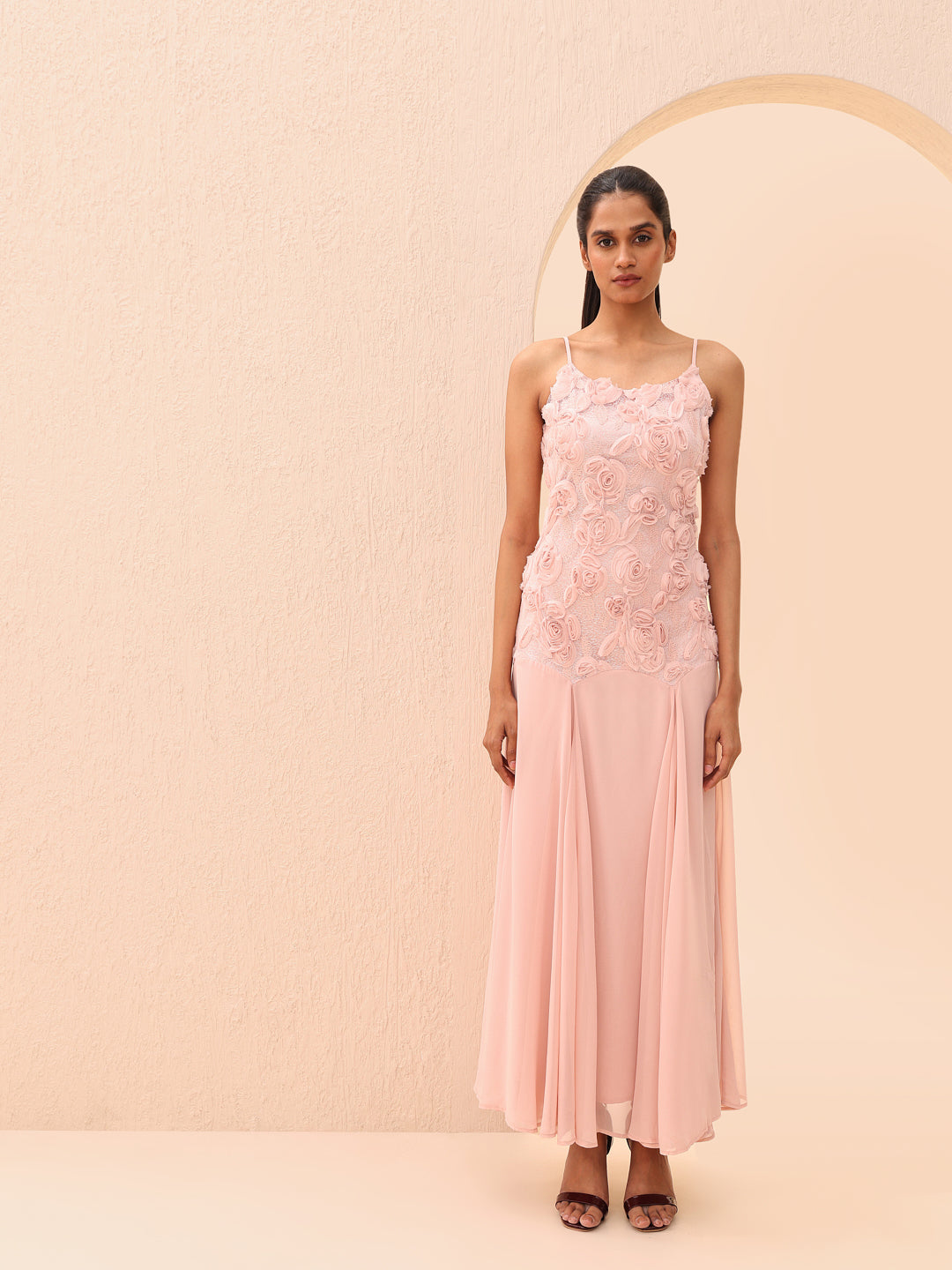 Pink 3D Floral Applique Dress