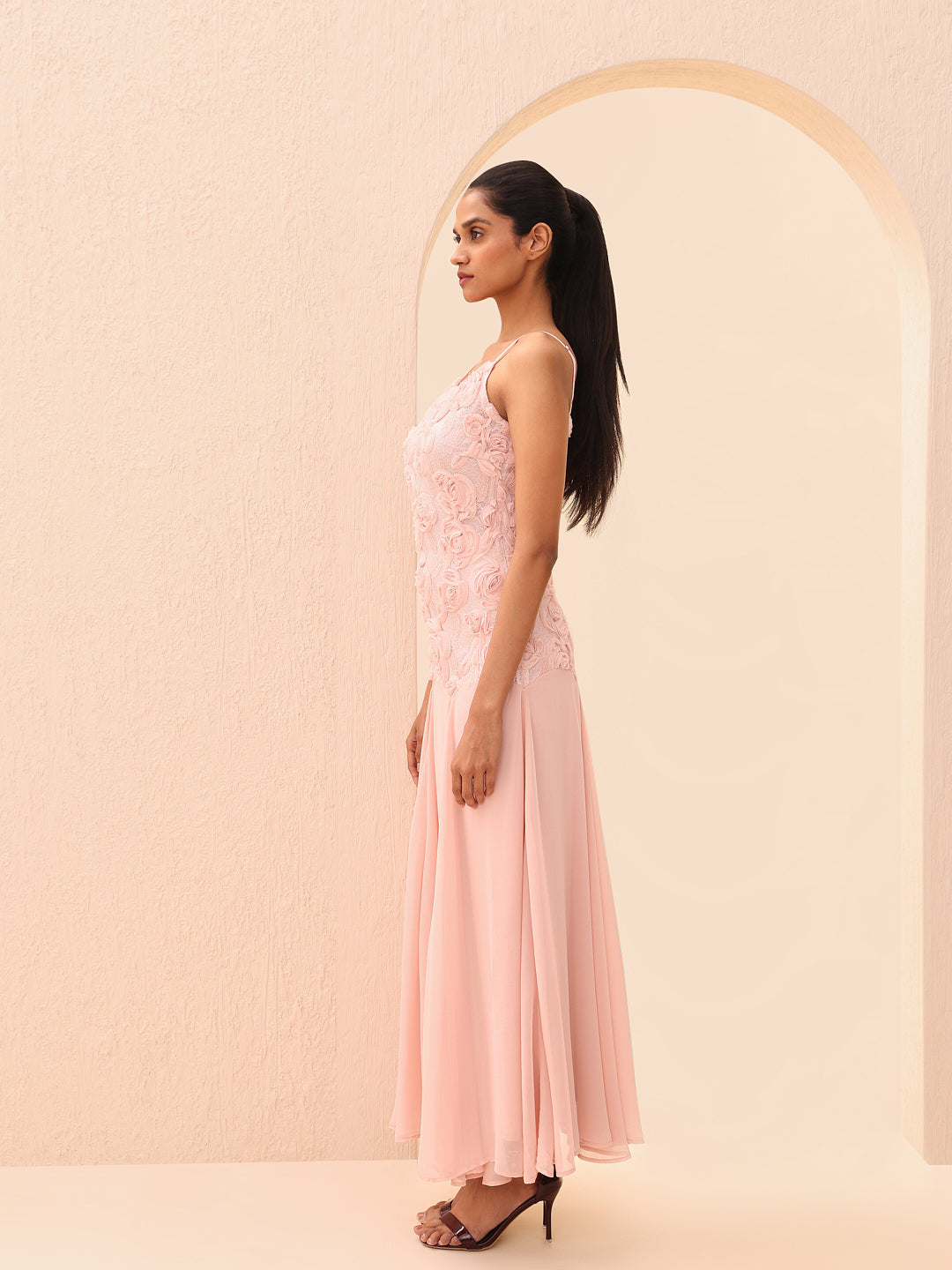 Pink 3D Floral Applique Dress