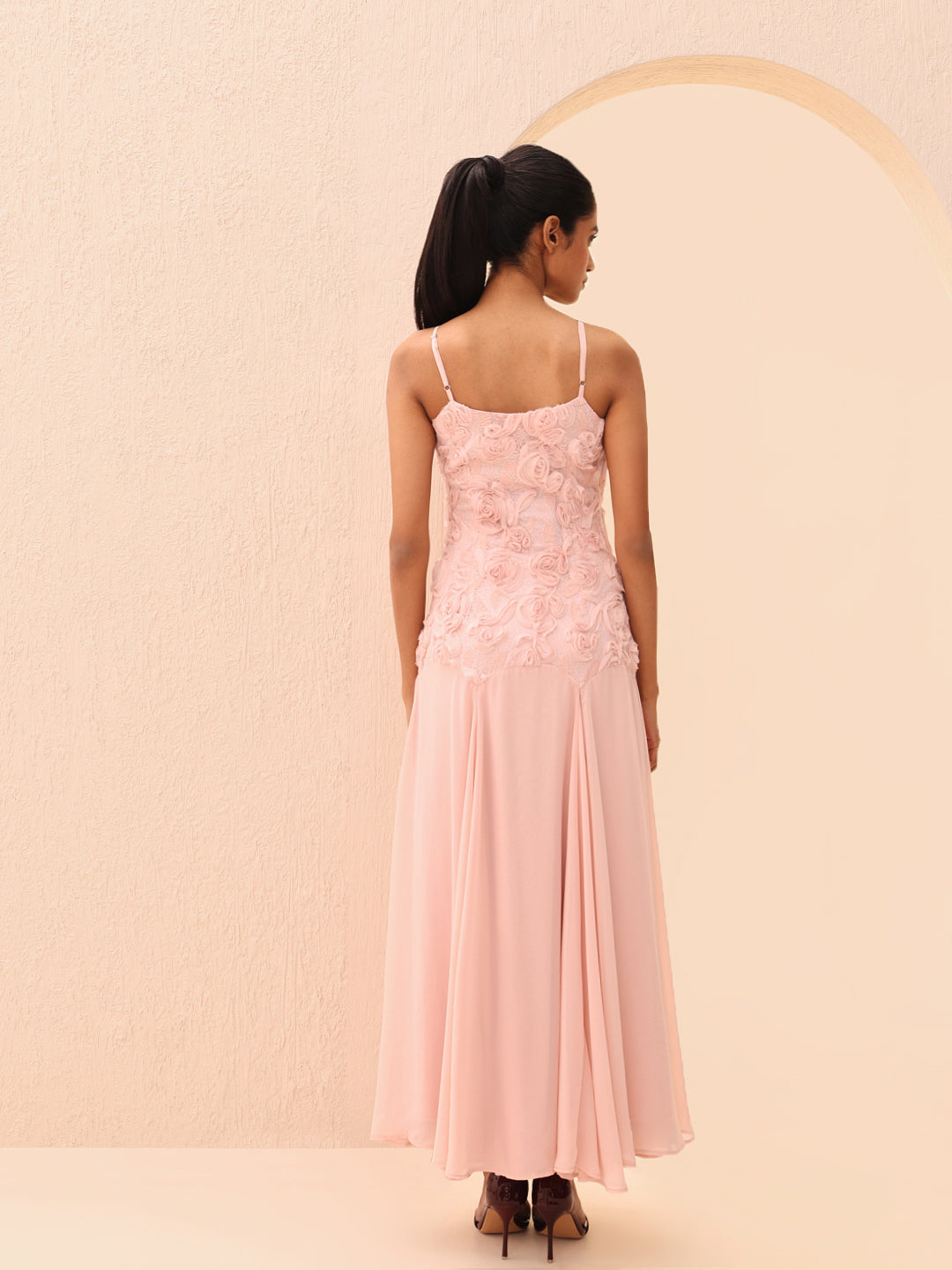 Pink 3D Floral Applique Dress