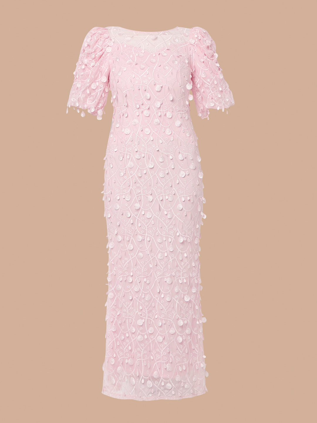 Pink Embellished Puff Sleeves Dress