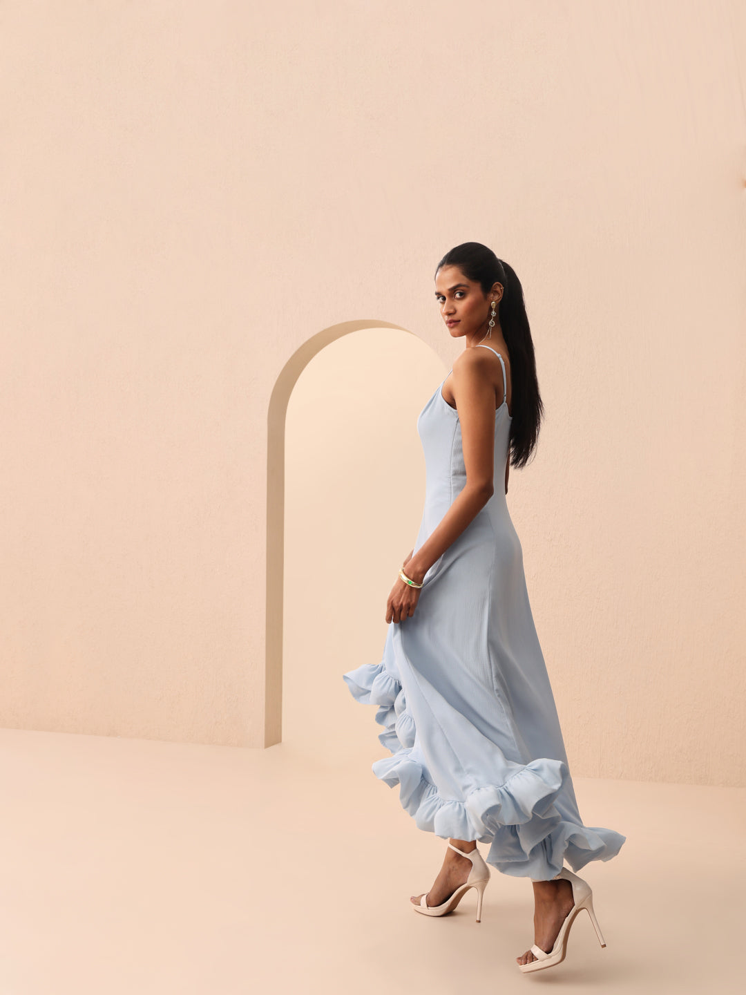 Blue Ruffle Detail Strappy Dress