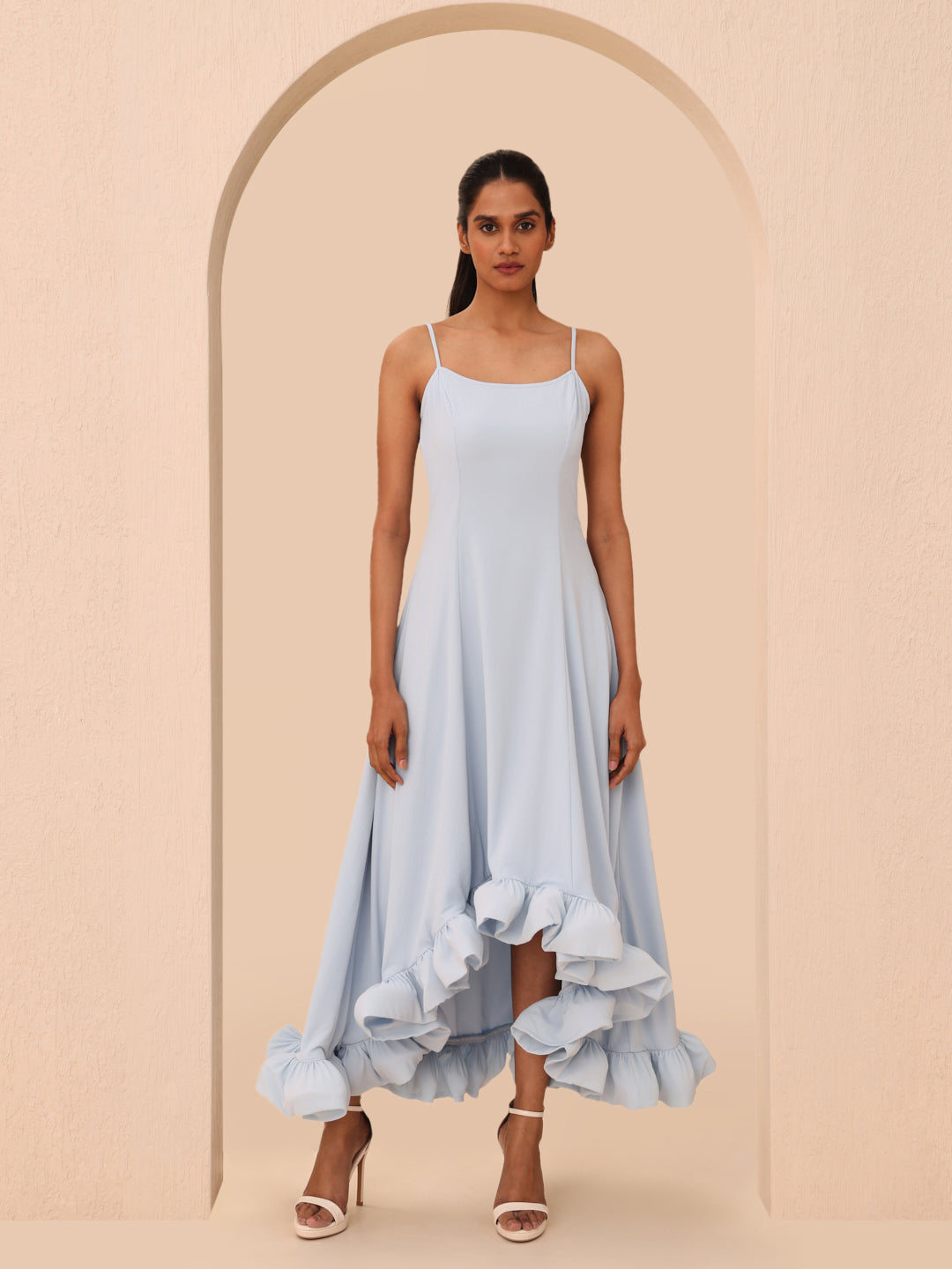 Blue Ruffle Detail Strappy Dress