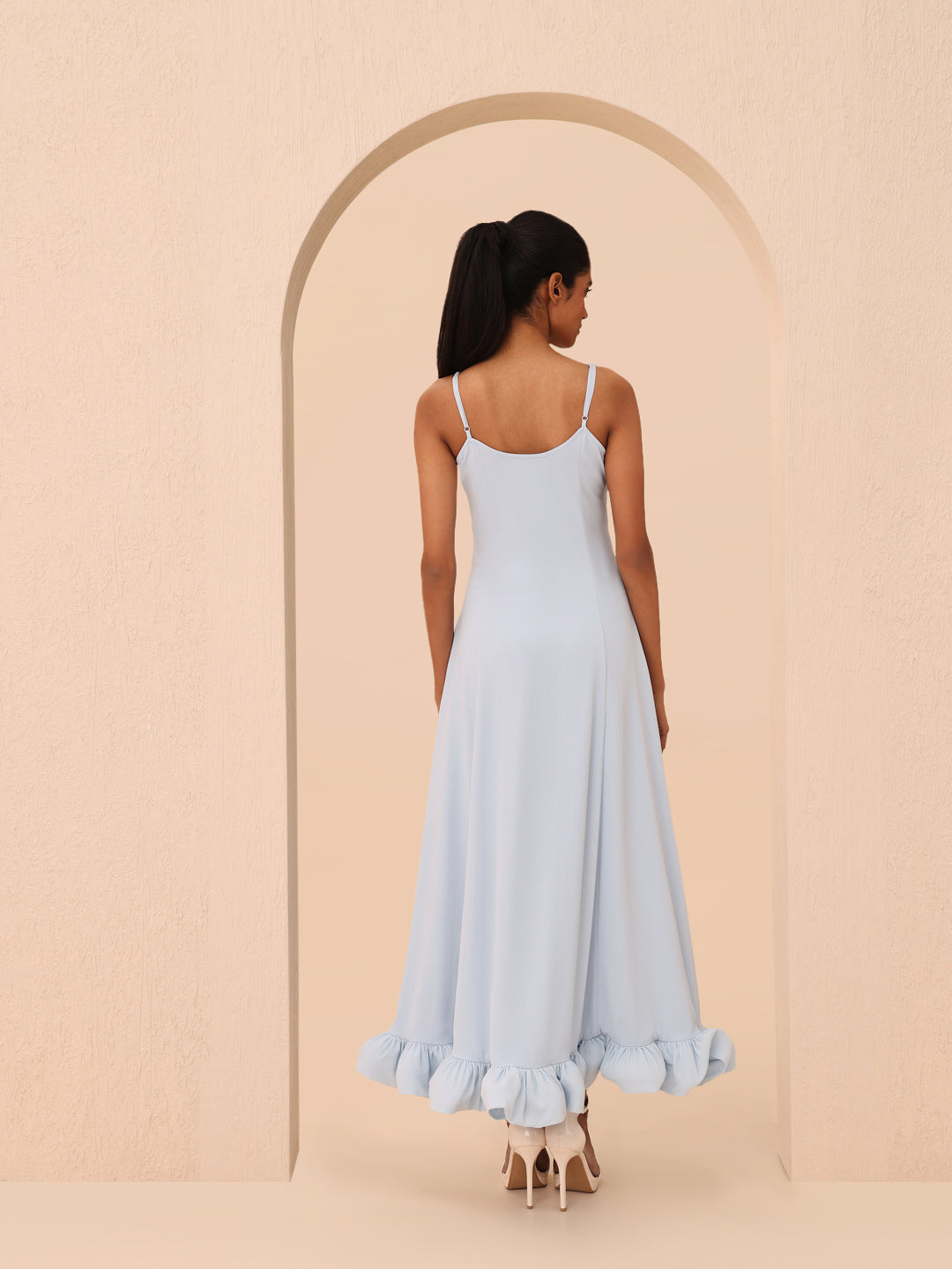 Blue Ruffle Detail Strappy Dress