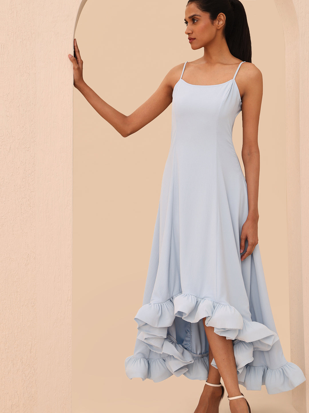 Blue Ruffle Detail Strappy Dress