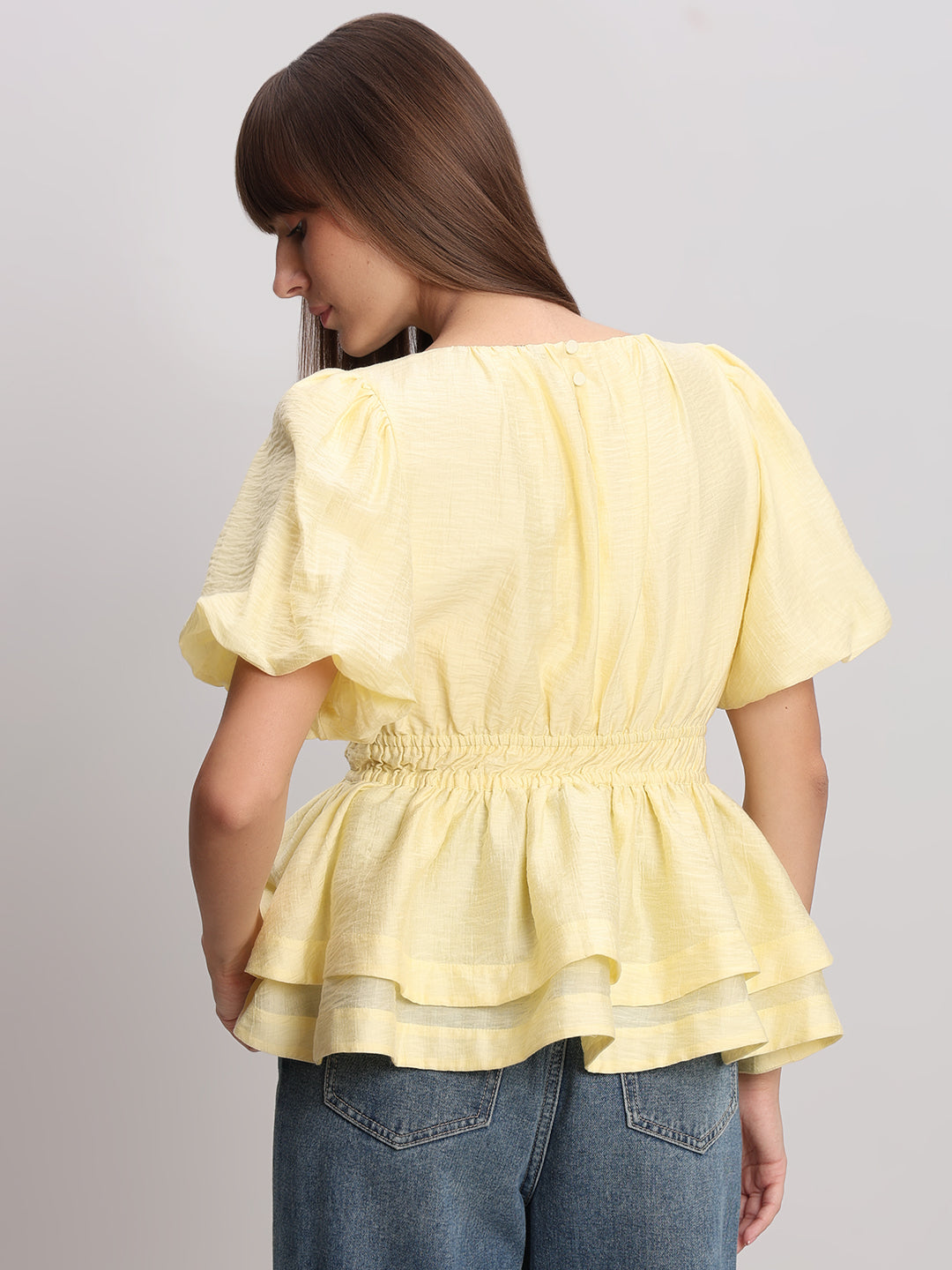 Puff Sleeves Cinched Waist Top