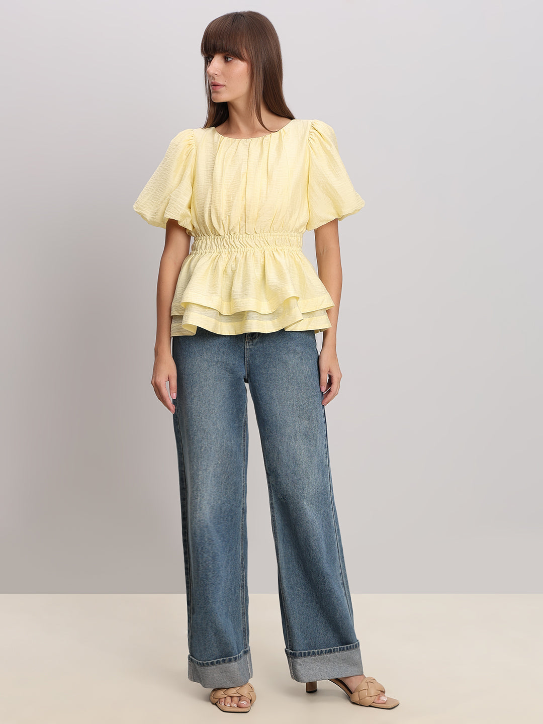 Puff Sleeves Cinched Waist Top