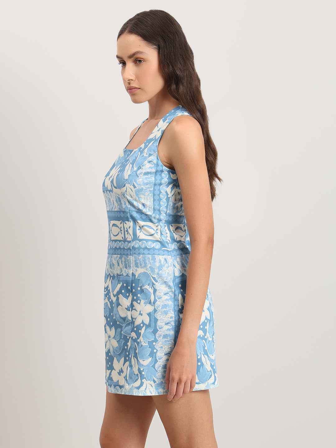 Light Blue Printed Sleeveless Dress