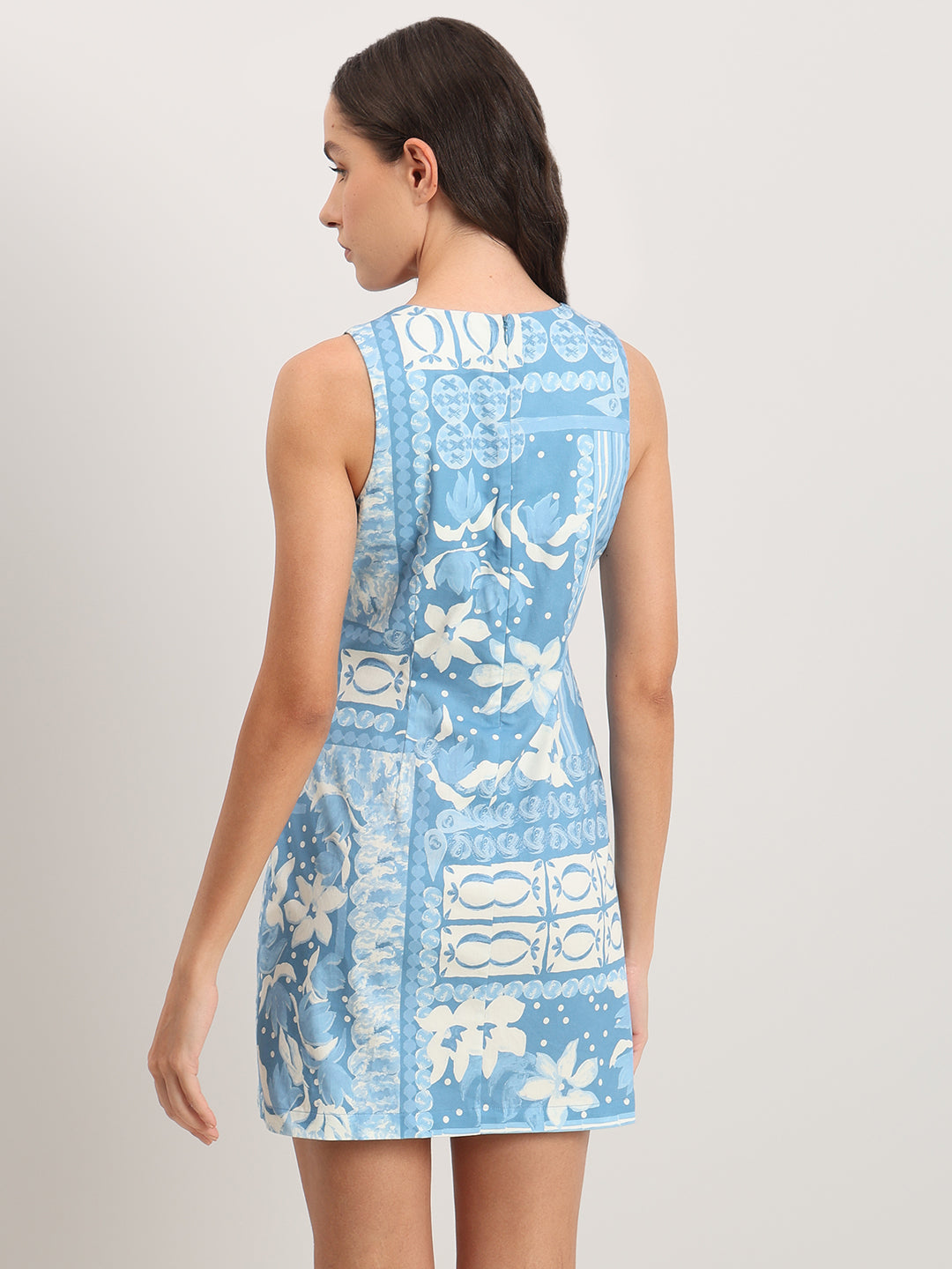 Light Blue Printed Sleeveless Dress