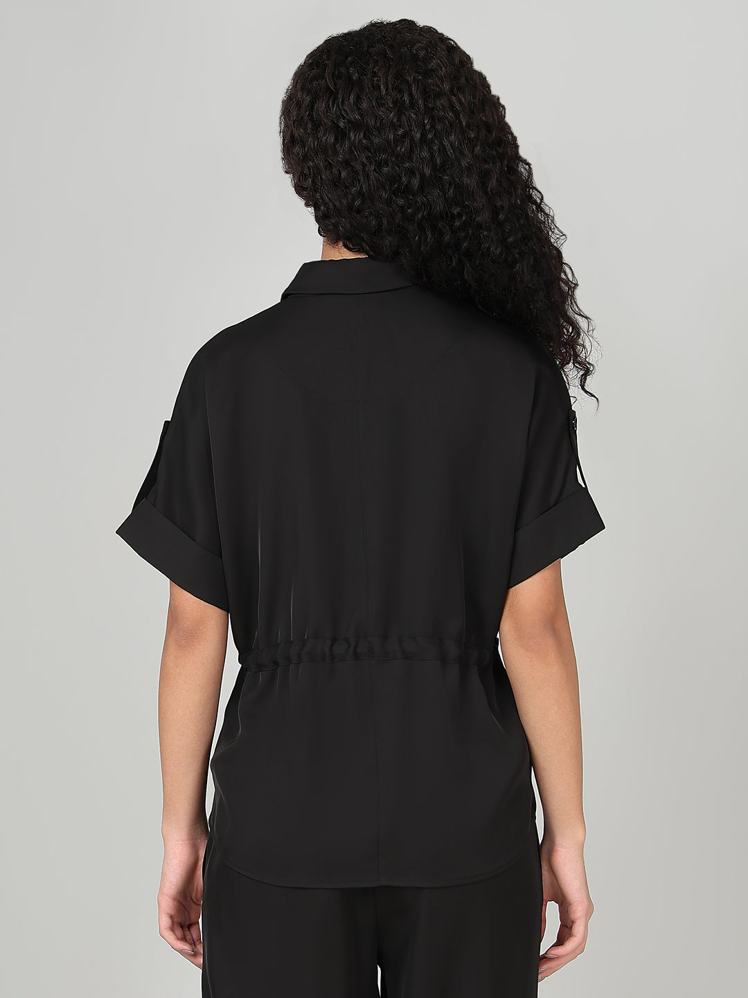 Black Drawstring Waist Shirt