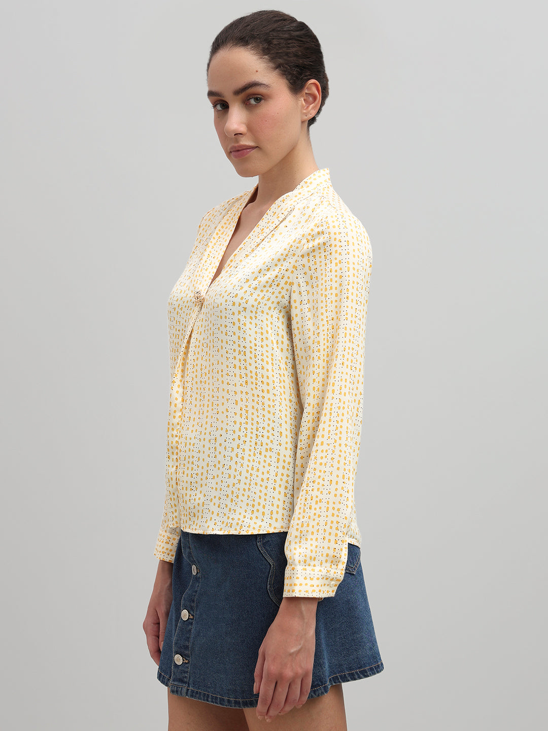 Micro-Print V-Neck Top