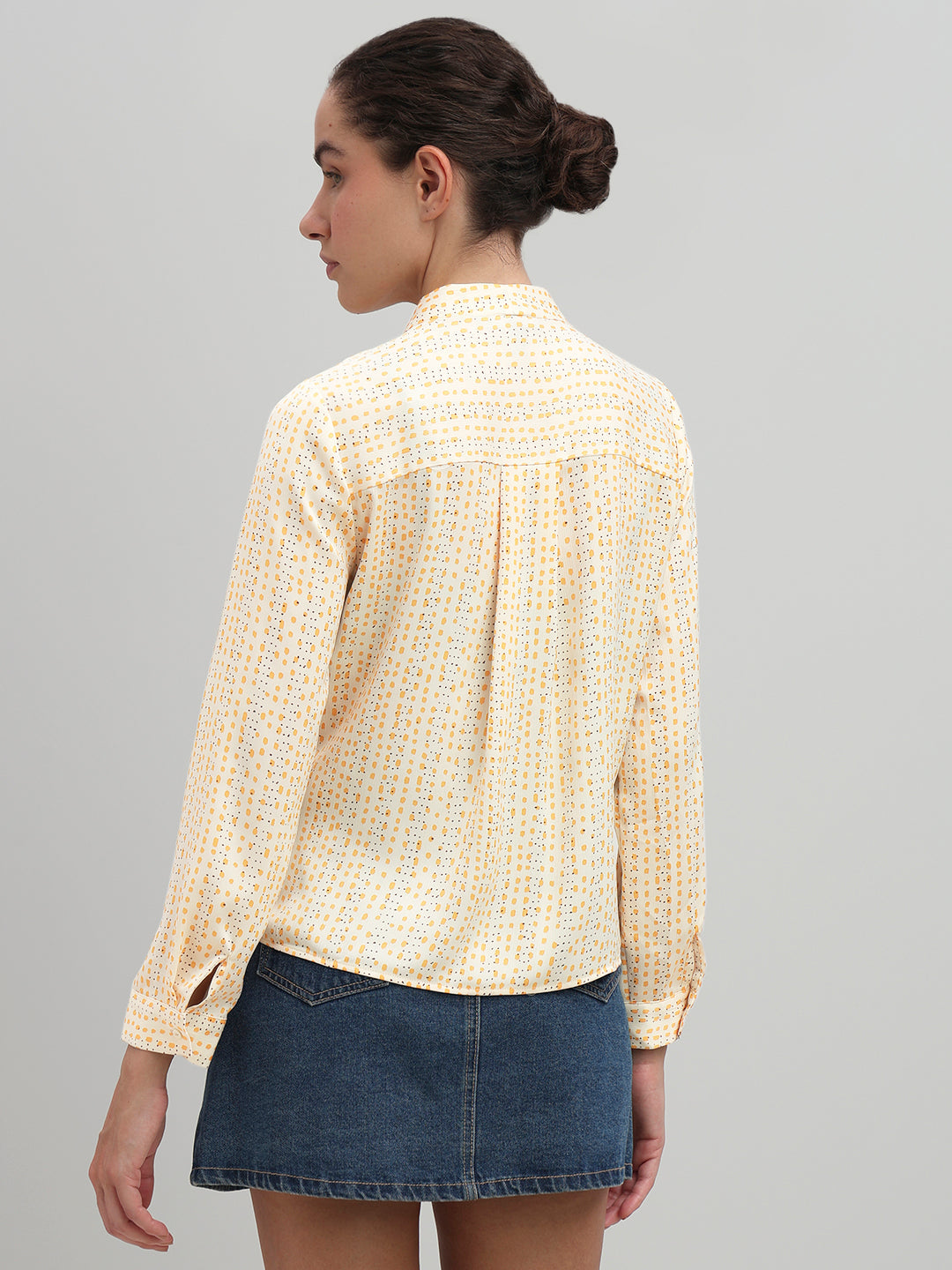 Micro-Print V-Neck Top