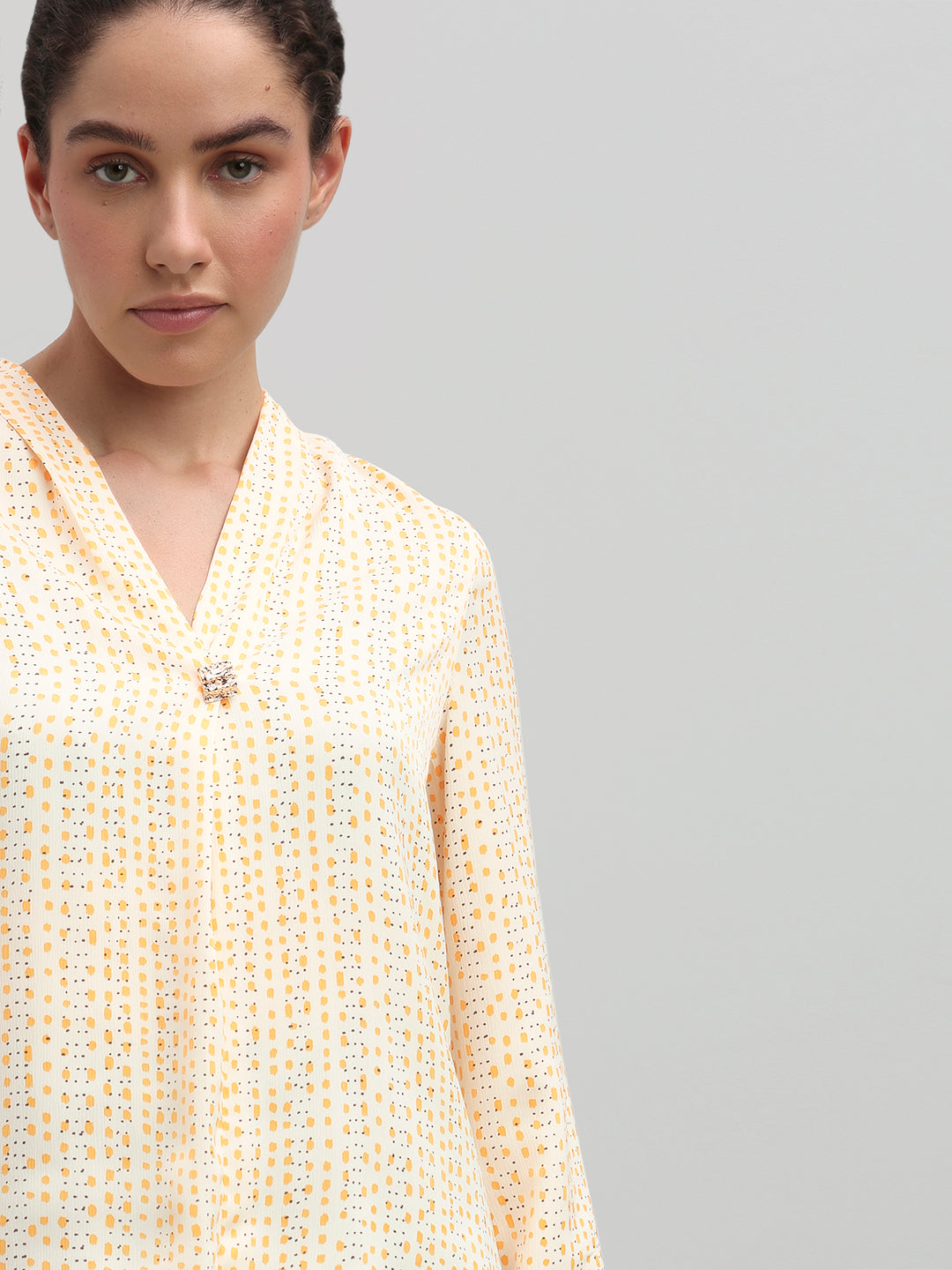 Micro-Print V-Neck Top