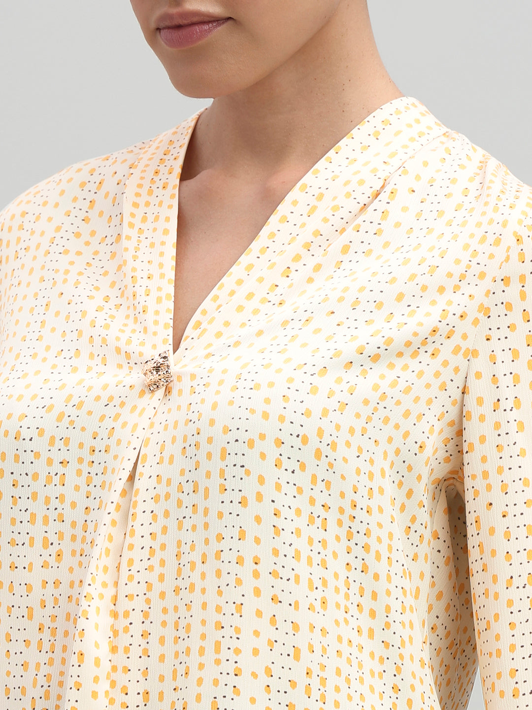 Micro-Print V-Neck Top