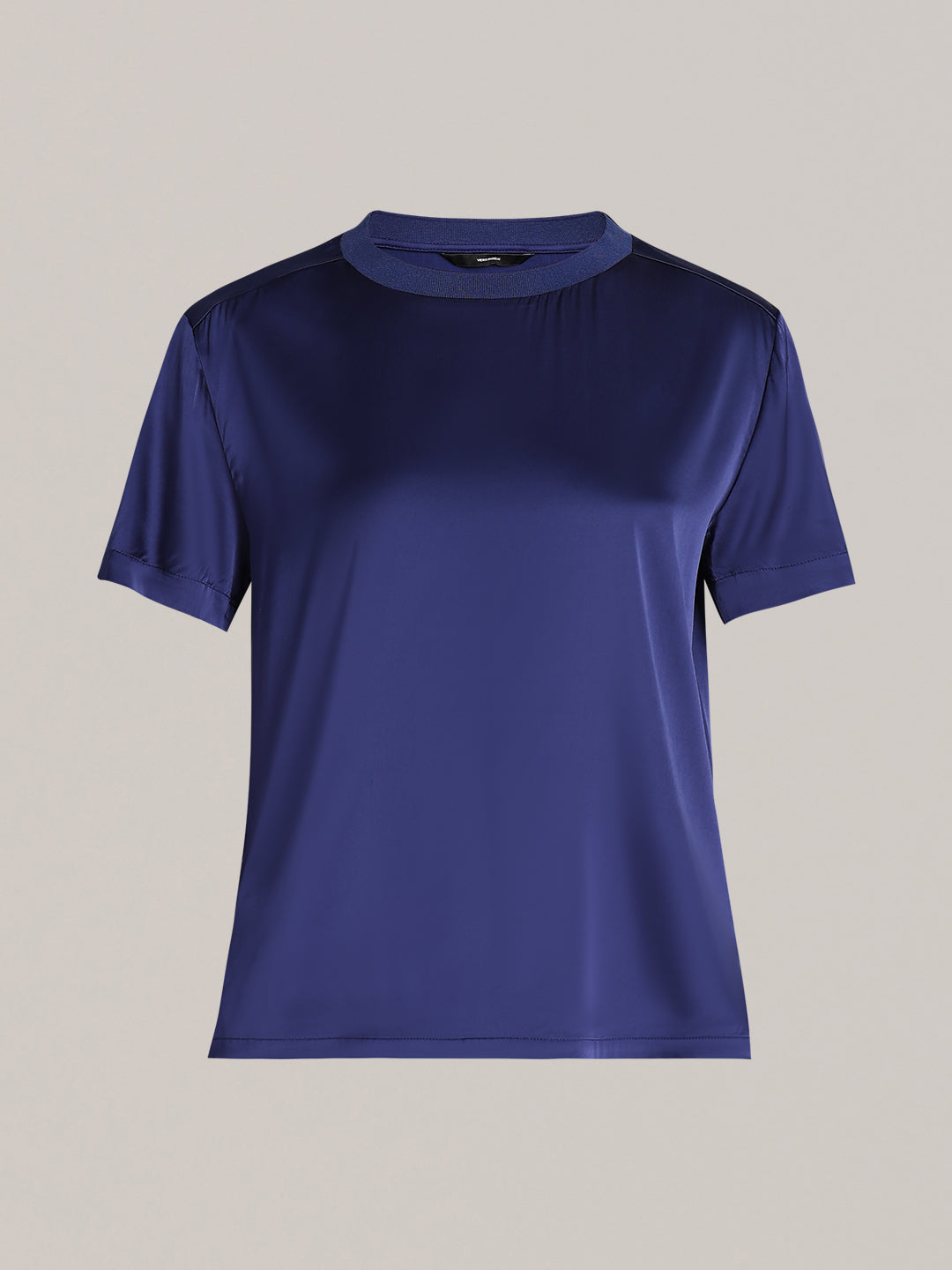 Blue Satin Crew-Neck Top