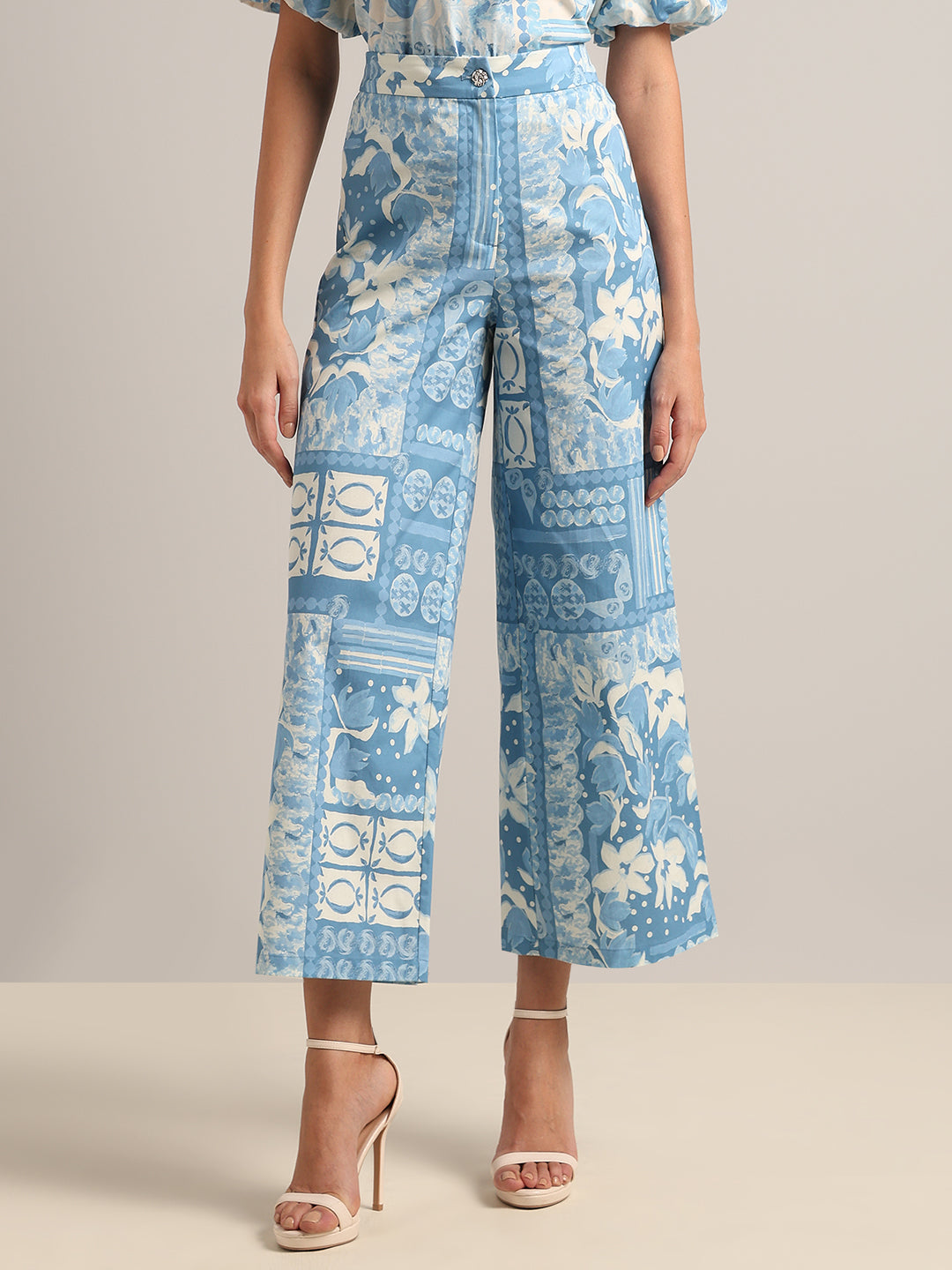 Light Blue High Rise Printed Pants
