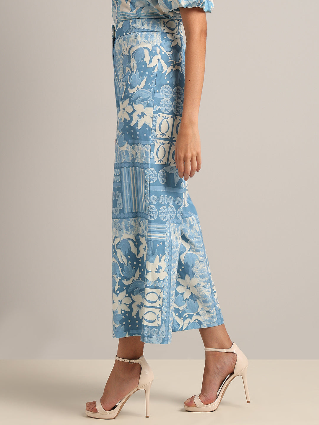 Light Blue High Rise Printed Pants