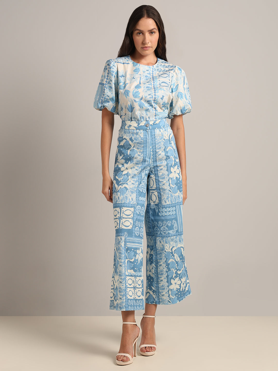 Light Blue High Rise Printed Pants