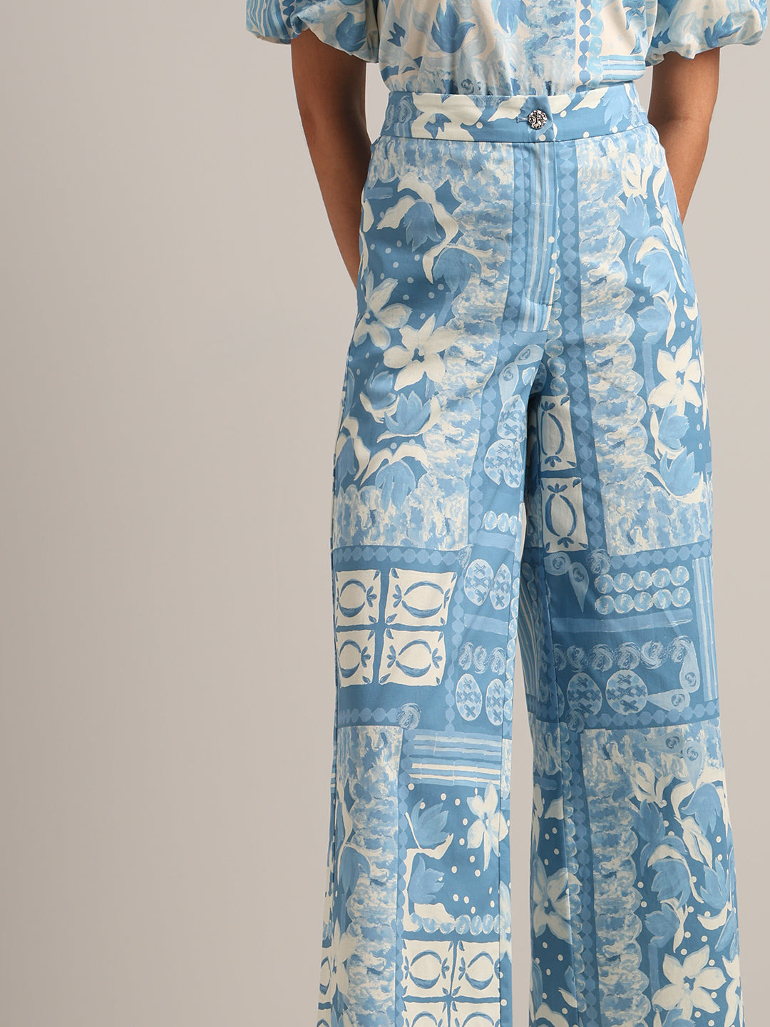 Light Blue High Rise Printed Pants
