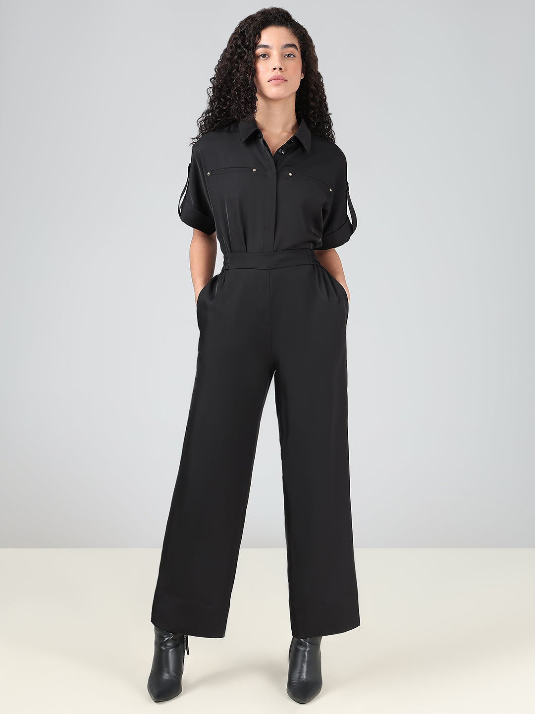 Black High Rise Straight Fit Trousers