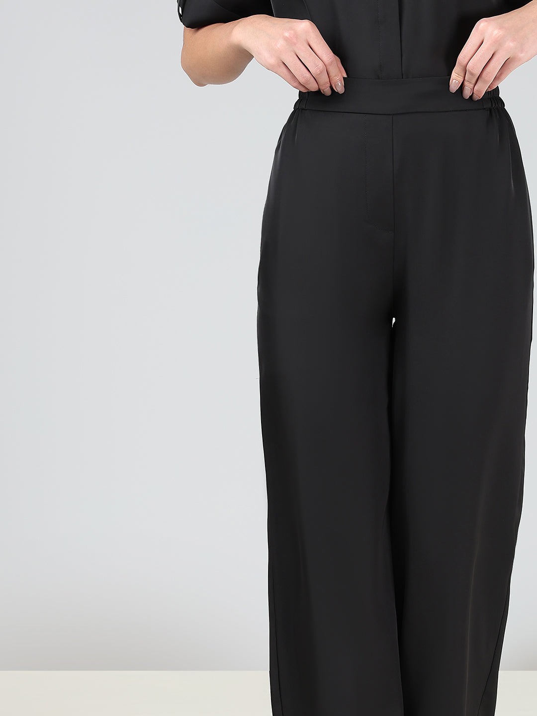 Black High Rise Straight Fit Trousers