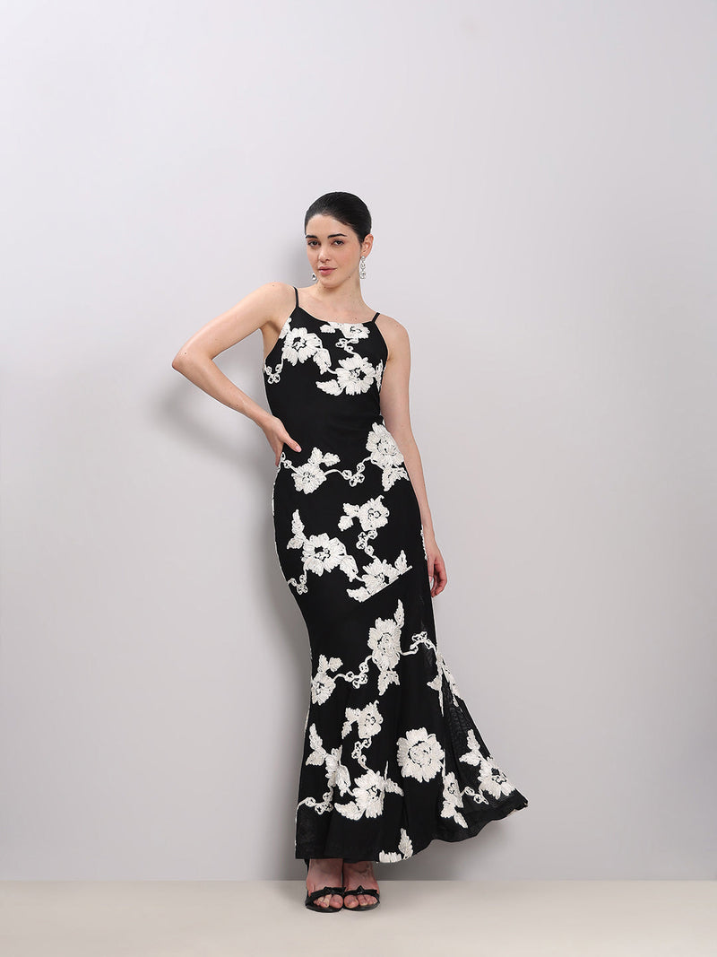 Black Floral Midi Dress