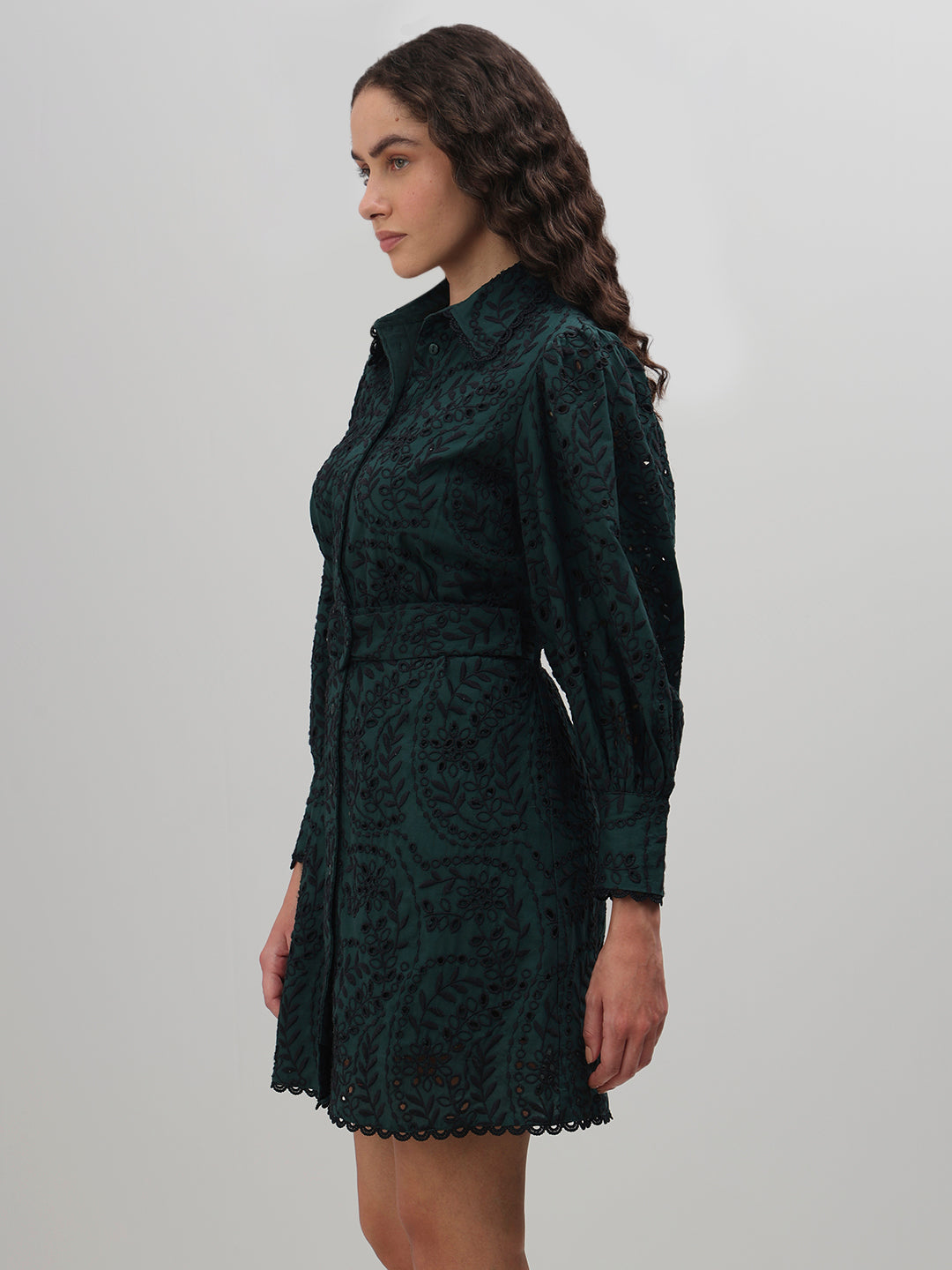 Dark Green Lace Shirt Dress
