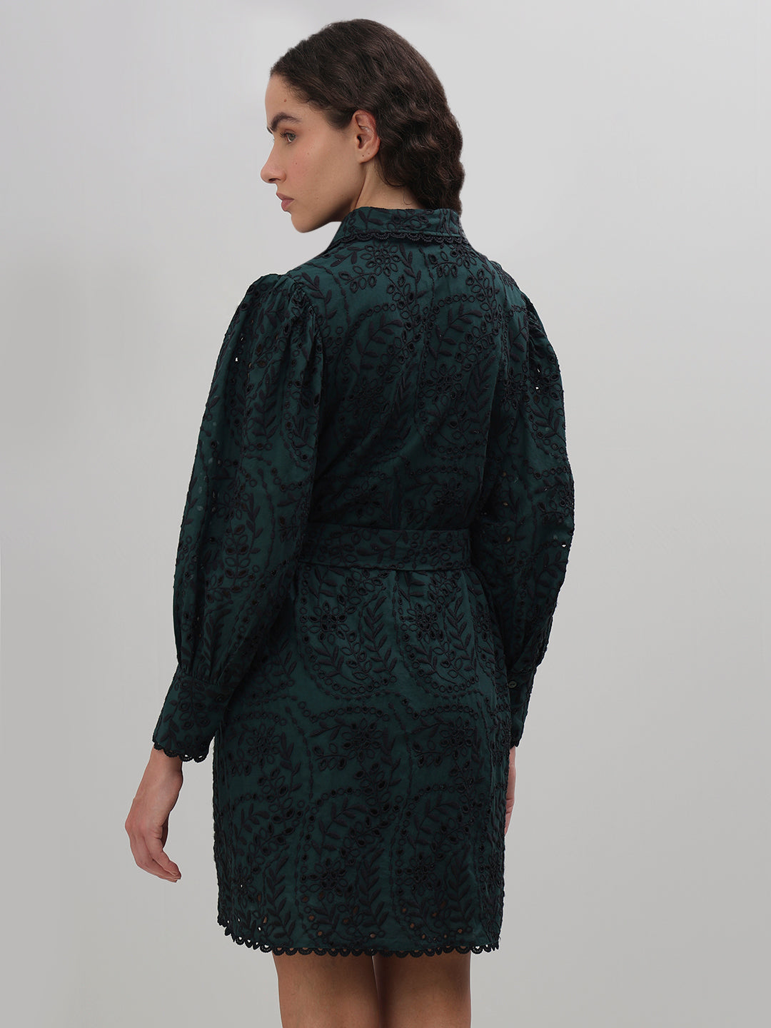 Dark Green Lace Shirt Dress