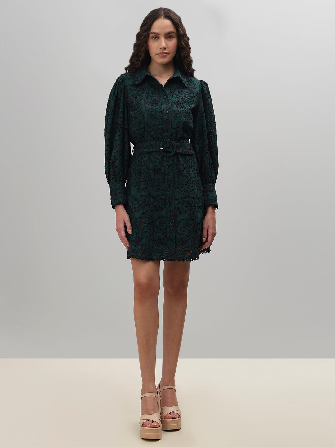 Dark Green Lace Shirt Dress