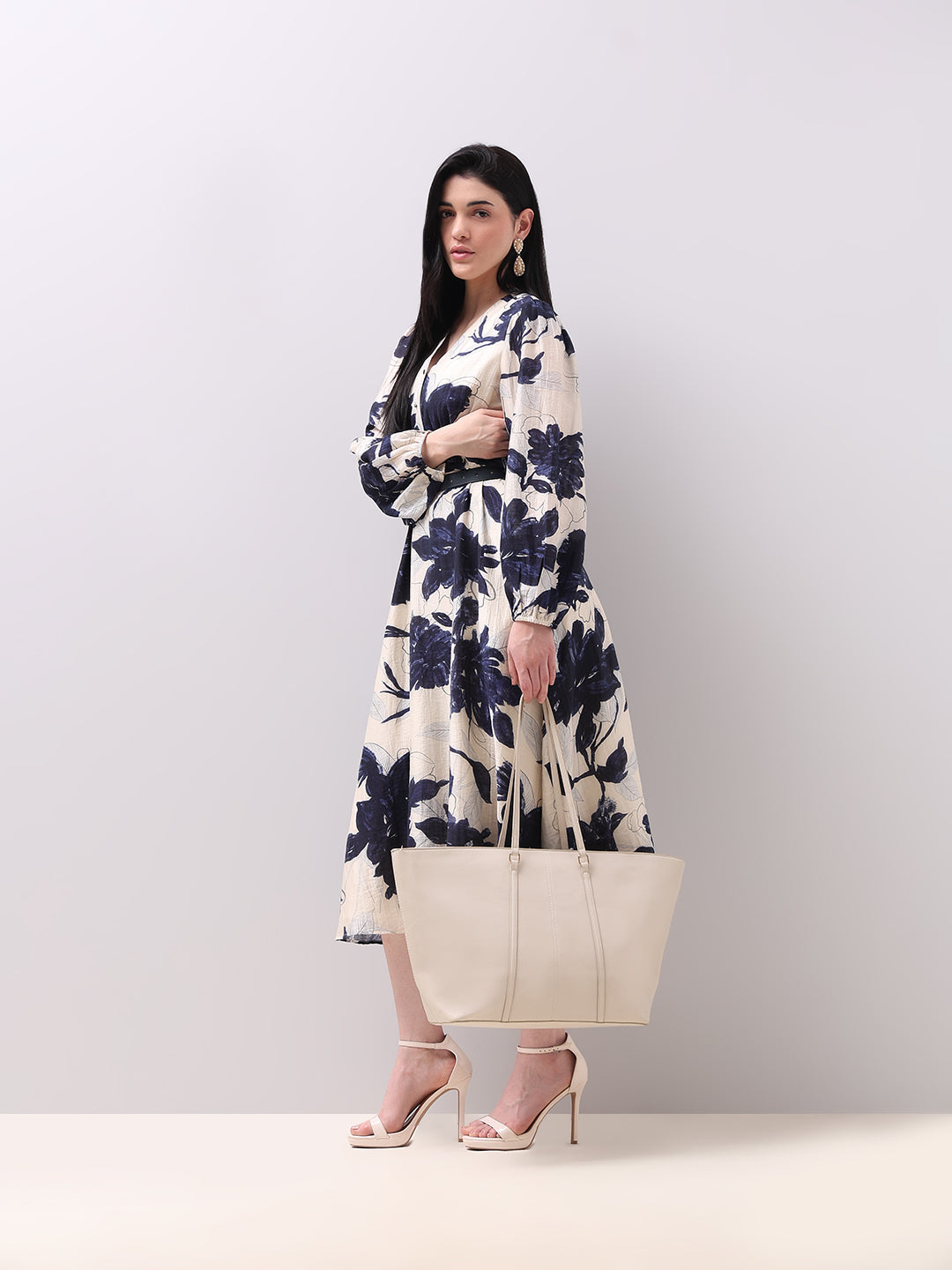 Ecru Floral Midi Dress