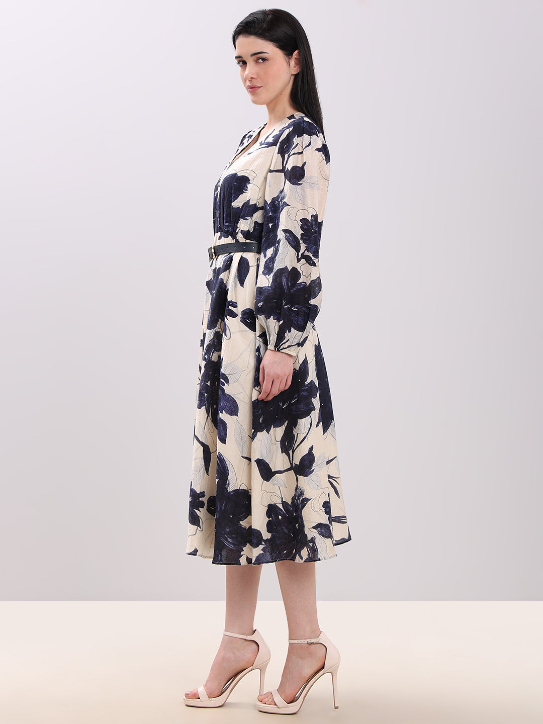 Ecru Floral Midi Dress