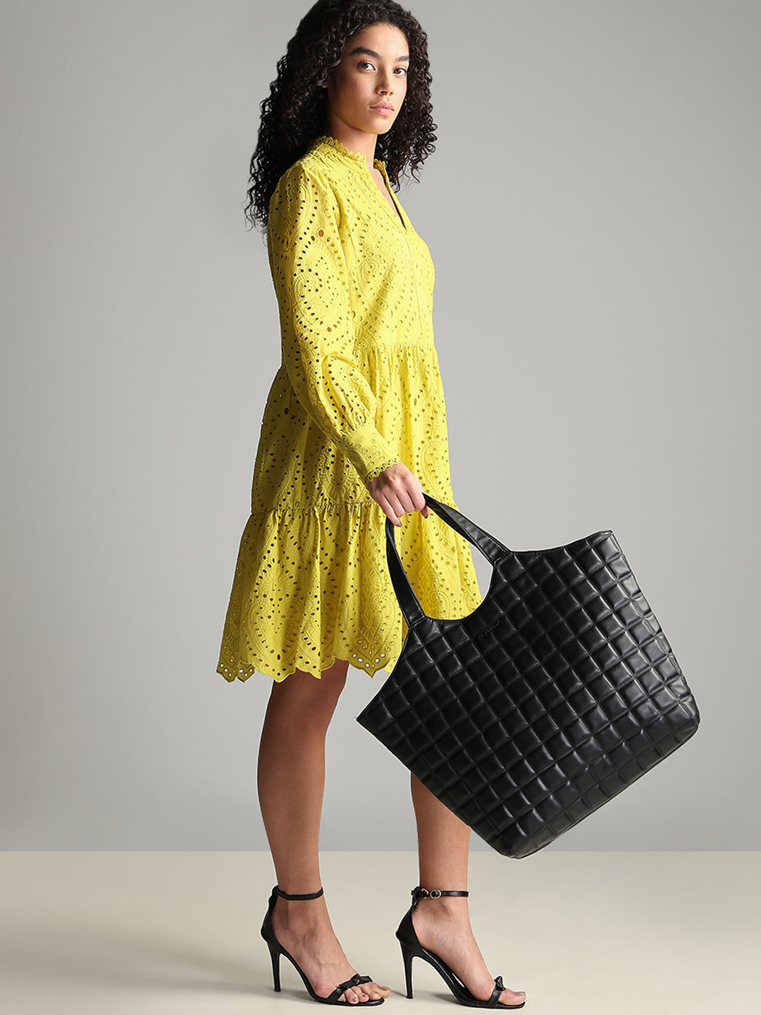 Yellow V-Neck Mini Dress