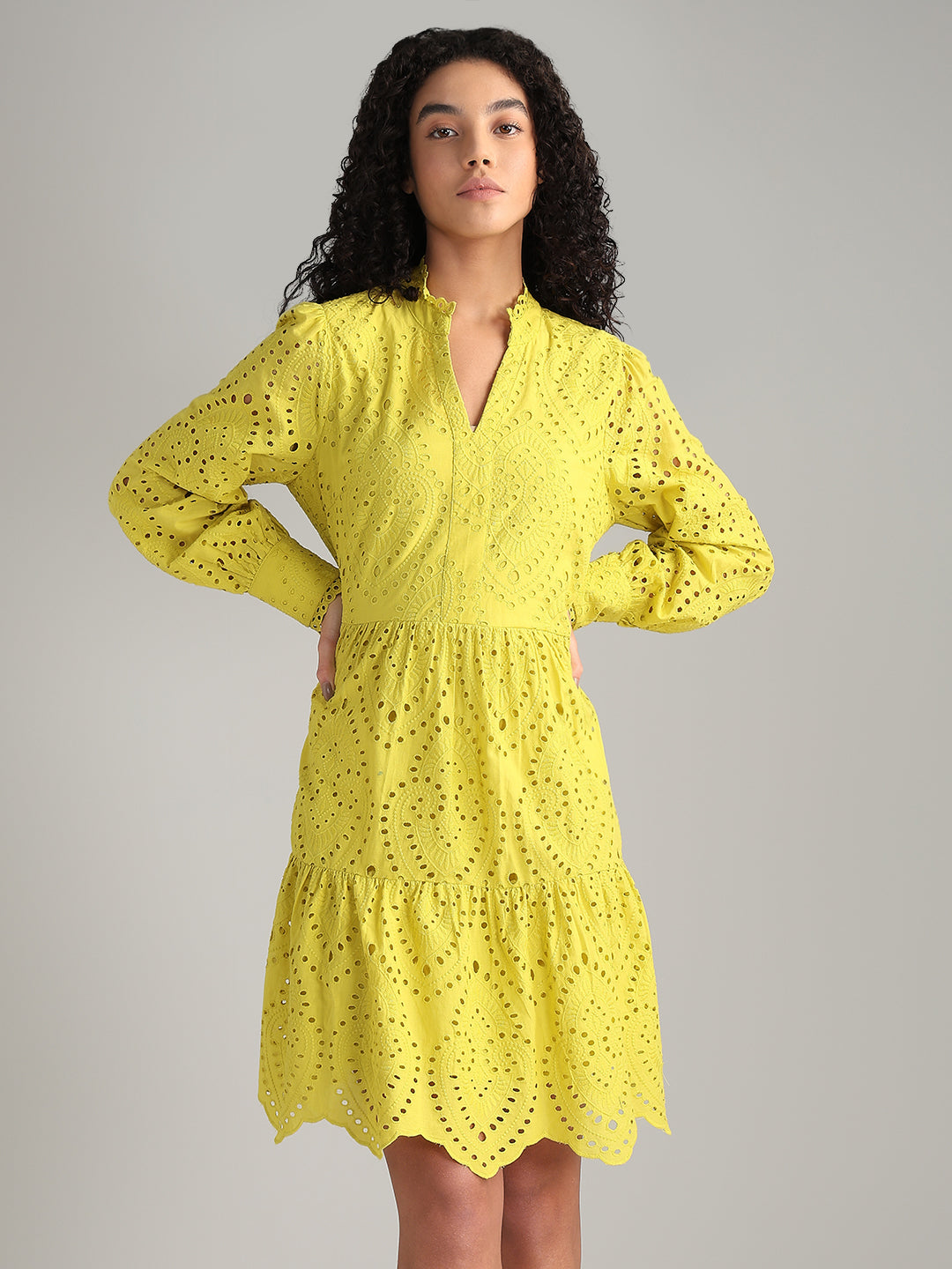 Yellow V-Neck Mini Dress