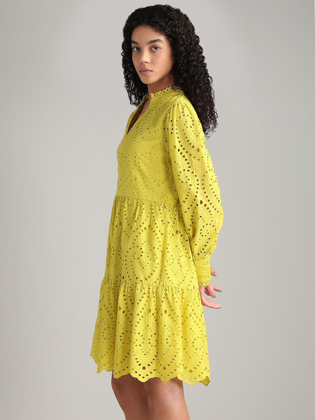 Yellow V-Neck Mini Dress