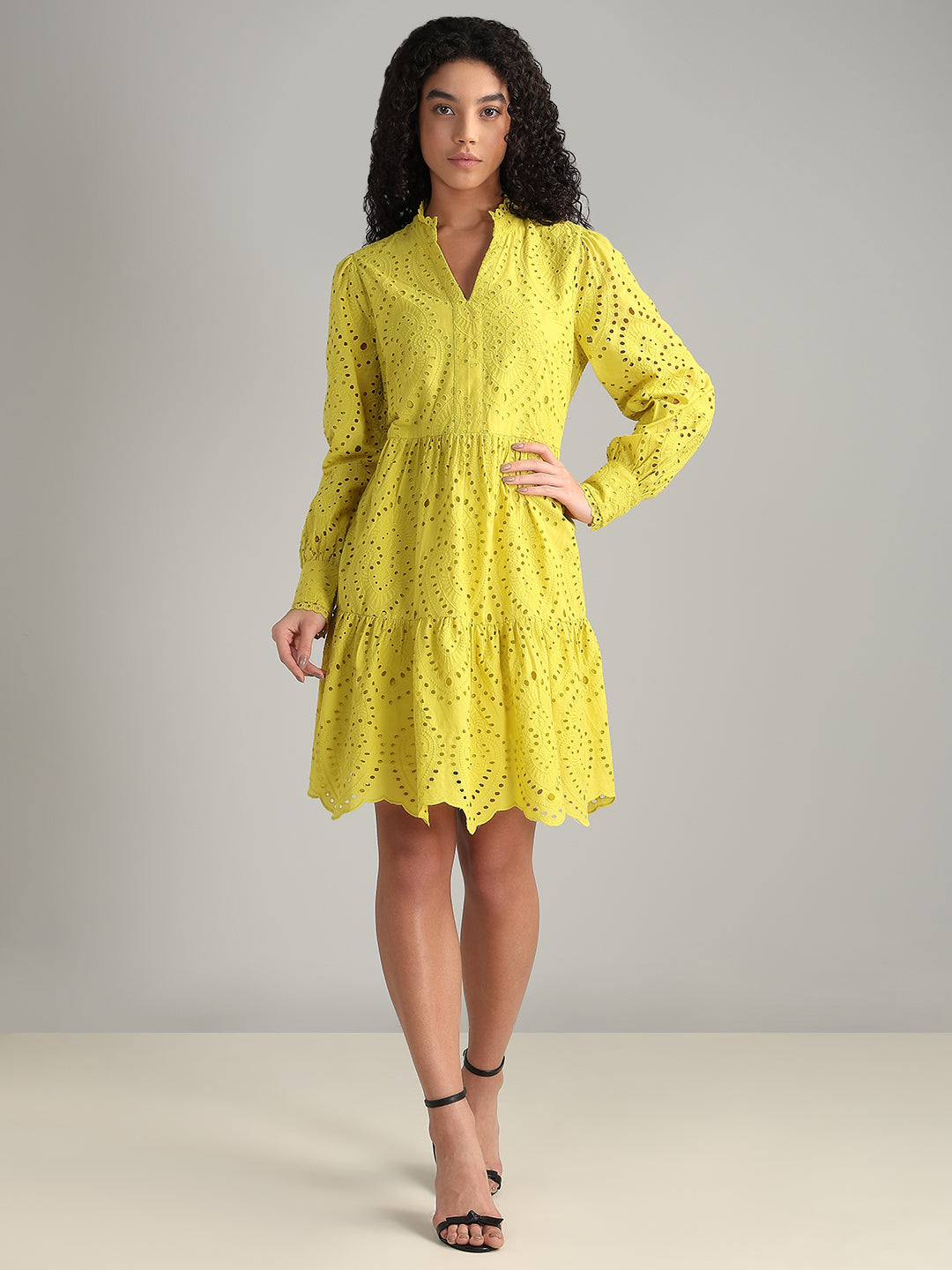 Yellow V-Neck Mini Dress