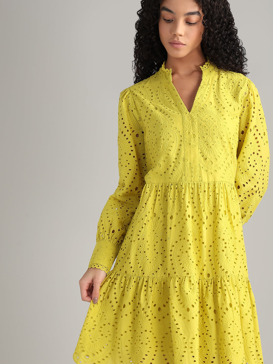 Yellow V-Neck Mini Dress