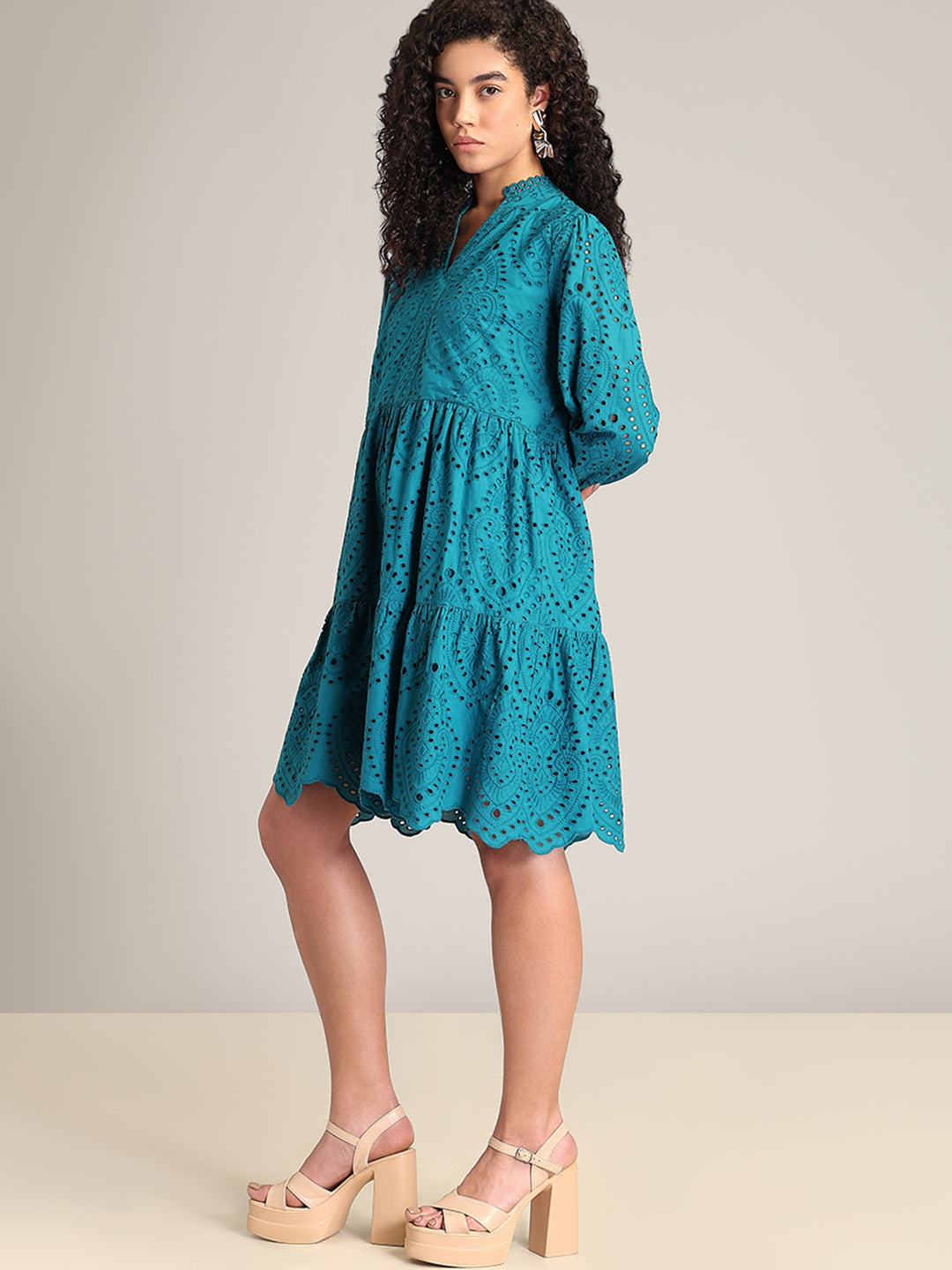 Deep Blue V-Neck Mini Dress