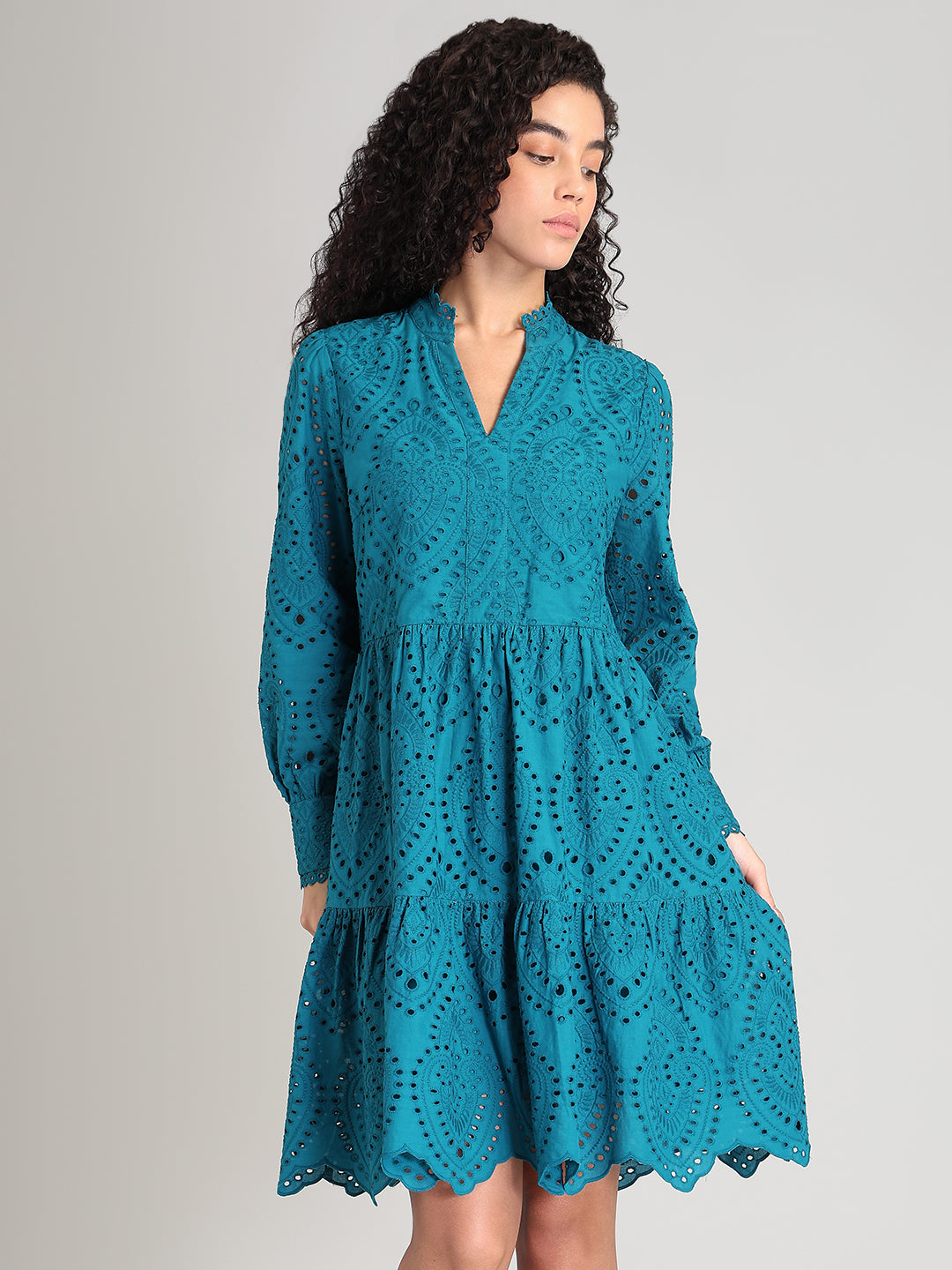 Deep Blue V-Neck Mini Dress