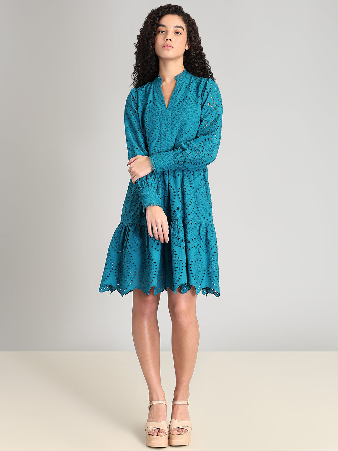 Deep Blue V-Neck Mini Dress