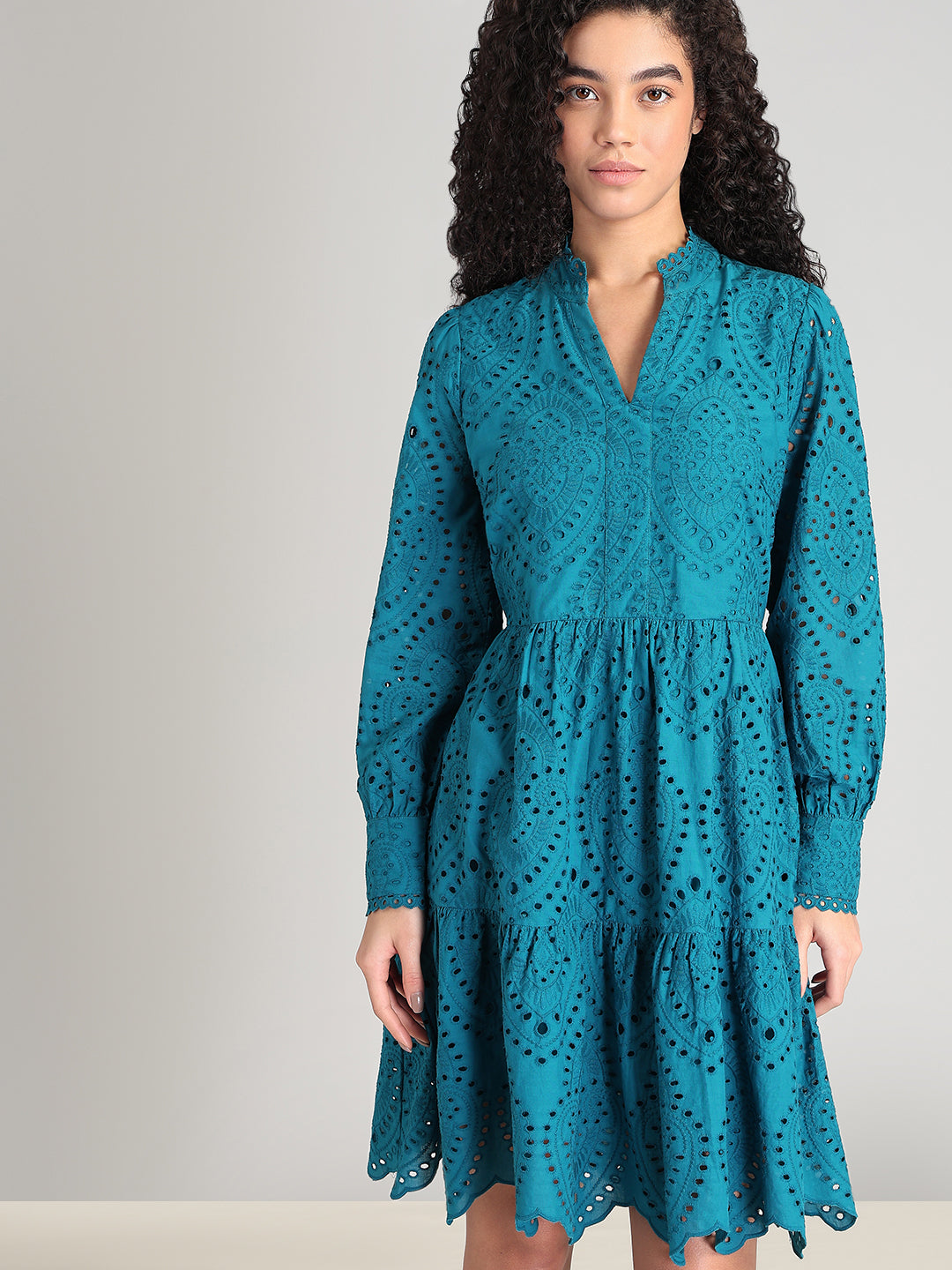 Deep Blue V-Neck Mini Dress