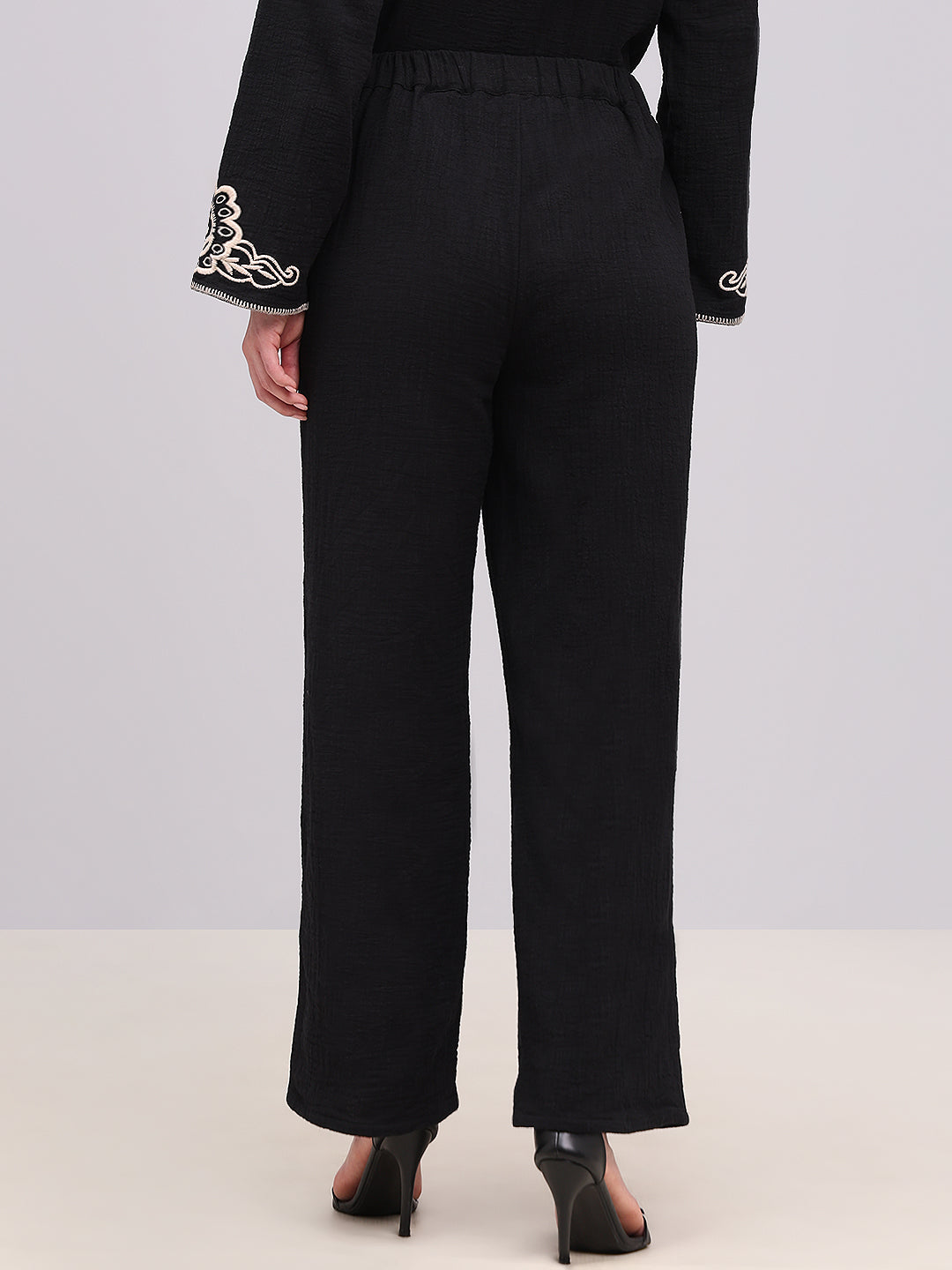 Black Embroidered Print Pants