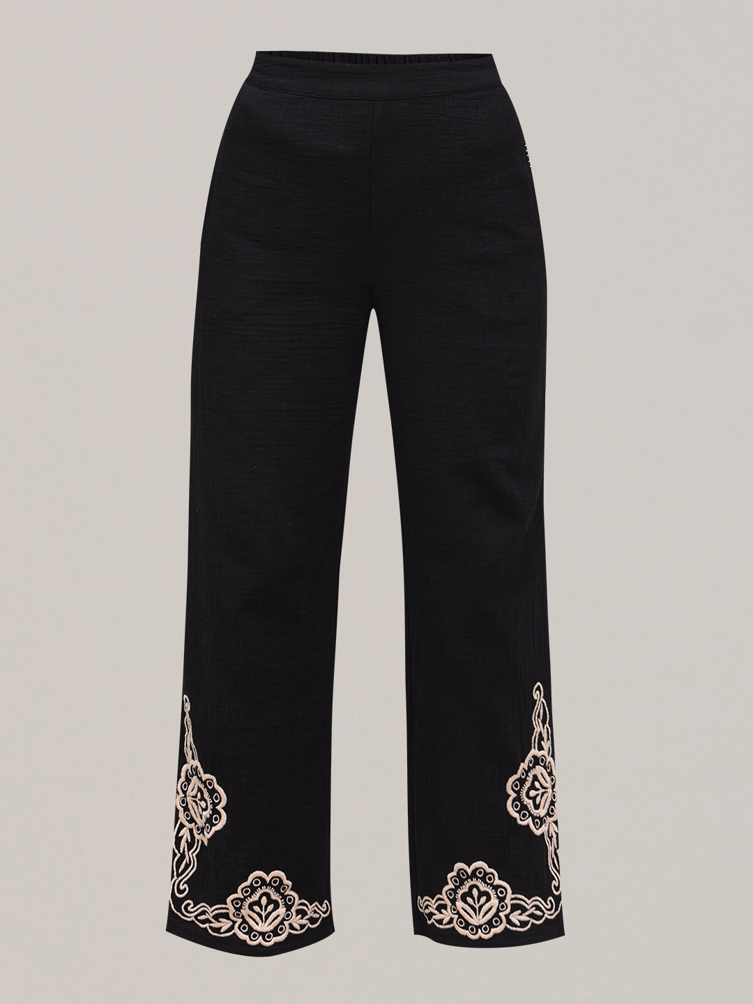 Black Embroidered Print Pants