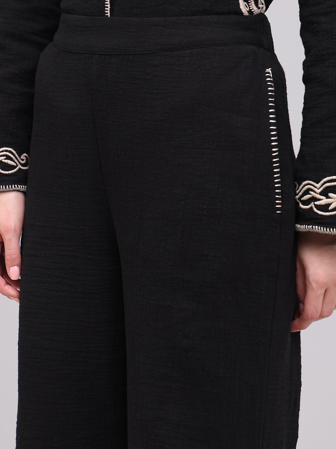 Black Embroidered Print Pants